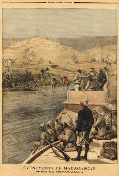 La captura de Mevatanana (Madagascar) por el ejército francés. Grabado en “Le petit journal” 30/06/1895. Colección Selva. de Unknown artist