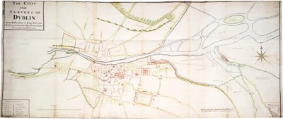 La ciudad y los suburbios de Dublín, desde Kilmainham hasta Rings-End, con sus ríos, calles, callejuelas, aliados, iglesias, puertas, etc., están descritos con exactitud en el número 15 de 1673. de Unknown artist
