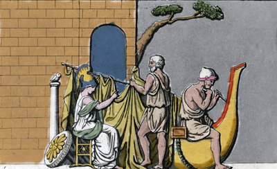 La construcción del barco Argo, asistida por Minerva, con la madera sagrada de los robles de Dodona. de Unknown artist