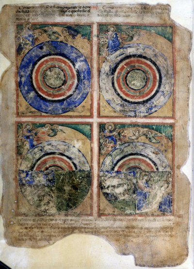 La creación del mundo. Génesis. Miniatura del códice 212 (o códice padovano o Biblia de Padua) 1390-1400 Rovigo, Accademia dei Concordi de Unknown artist