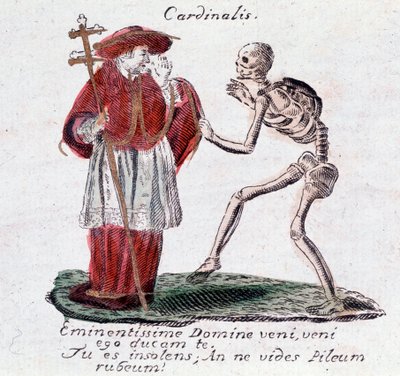 La danza de la muerte, el cardenal y un esqueleto (impresión) de Unknown artist