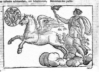 El amanecer (el carro del sol). Alegoría del amanecer con personajes de la mitología griega y romana en el cielo. Grabado de “Mythologiae sive explicationes fabularum” de Natalis Comitis. 1637 de Unknown artist