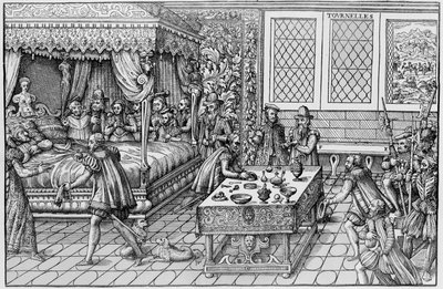 La muerte de Enrique II (1519-1559), Rey de Francia, en el Palais des Tournelles en París, el 30 de junio de Unknown artist