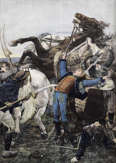 La muerte de Joseph Bara (1779-1793), tamborilero en las tropas republicanas y probablemente asesinado por ladrones. Grabado de 1894 de Unknown artist