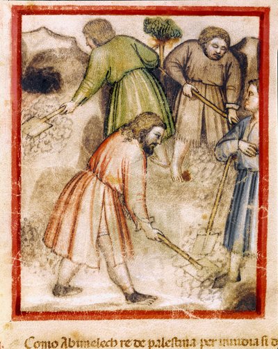 Los filisteos envidiosos llenan los pozos vacíos por Isaac (miniatura del códice 212) de Unknown artist