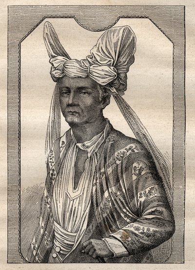 La expedición alrededor del mundo (1790-1792) del Capitán Etienne Marchand (1755-1793): retrato del rey de la isla Timor (archipiélago indonesio) - ilustración tomada de “Los grandes marineros del siglo XVIII” de Unknown artist