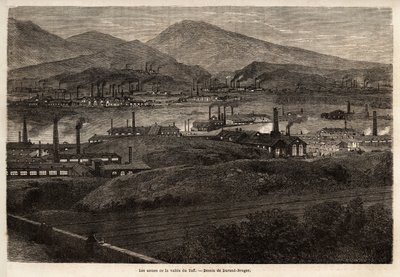 Las fábricas del Valle de Taff. Dibujo de Durand Brager, para ilustrar una visita a las principales fábricas de Gales en 1862, por L. Simonin. Grabado en "Le tour du monde", editado por Edouard Charton de Unknown artist