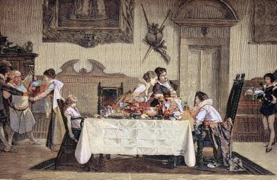 El primogénito masculino, la comadrona, muestra el hijo recién nacido a los demás miembros de la familia de Unknown artist