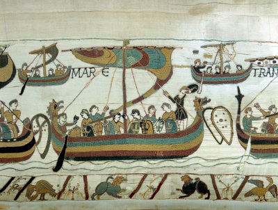 La flota de Guillermo I el Conquistador (1027-1087) cruza el Canal hacia Inglaterra. Tapiz de Bayeux o Bordado de la Reina Matilde de Unknown artist