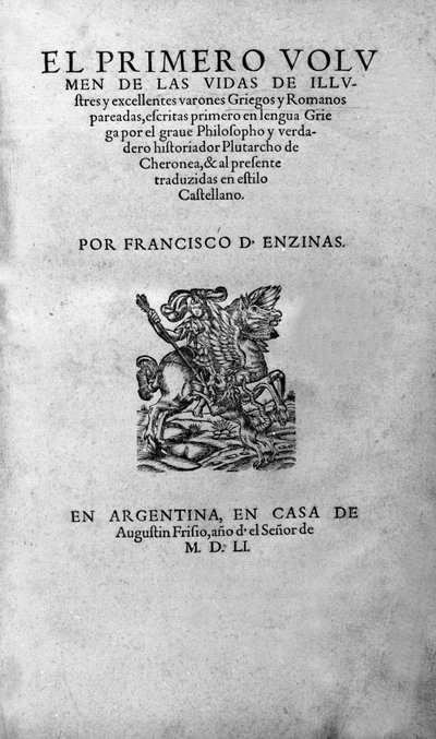 Las vidas de hombres ilustres. Frontispicio del libro de Plutarco de Queronea, también llamado “Vidas Paralelas”. Edición argentina de Unknown artist
