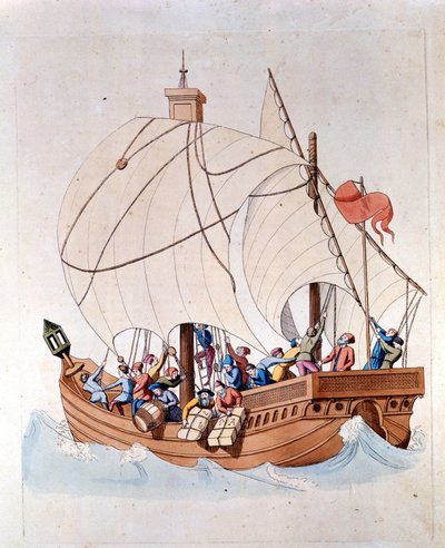 La carga de una carabela del siglo XIII en el mar de Unknown artist