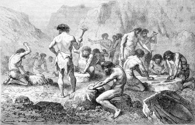 La fabricación y pulido del sílex por hombres prehistóricos en Pressigny de Unknown artist