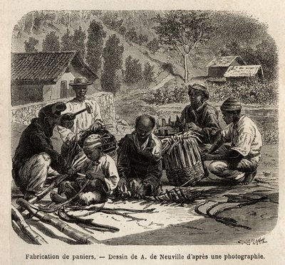 La fabricación de cestas de hojas de palma, para la recolección de café. Grabado para ilustrar el viaje a Brasil, historia por M. y Mme Agassiz, en 1865-1866, publicado en “Le tour du monde, nouveau journal des voyages”, bajo la dirección de Edouard Charto de Unknown artist