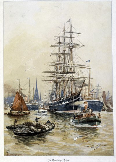 El puerto de Hamburgo en el siglo XIX de Unknown artist