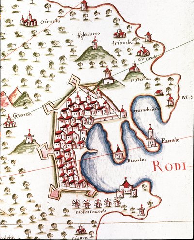 El puerto de Rodas en Grecia (detalle) de Unknown artist