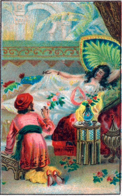 El príncipe y la princesa. Cuento “Histoire du cheval enchante” en “Les mille et une nuits” (les 1001 nuits ou Le mille e una notte, Arabian Nights). Cromolitografía de finales del siglo XIX. de Unknown artist