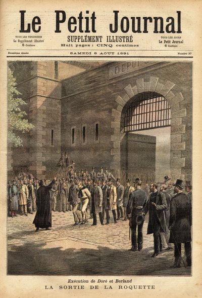 La liberación de la prisión de París del cohete el 27 de julio de 1891, criminales Dore y Berland condenados a muerte. Grabado de Henri Meyer en “Le petit journal” 8/08/1891. Colección Selva de Unknown artist