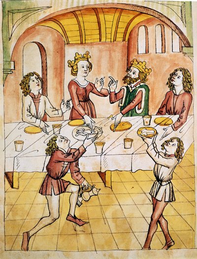 La sala de las cien mesas. Facsímil del siglo XVIII después de Perceval por Wolfram von Eschenbach de Unknown artist