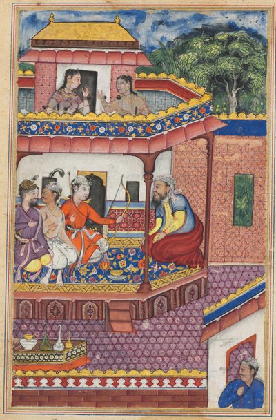 Los tres jóvenes se presentan como pretendientes para la mano de Zuhra, la hija del comerciante de Kabul, de un Tuti-nama (Cuentos de un loro): Trigésima cuarta noche de Unknown artist