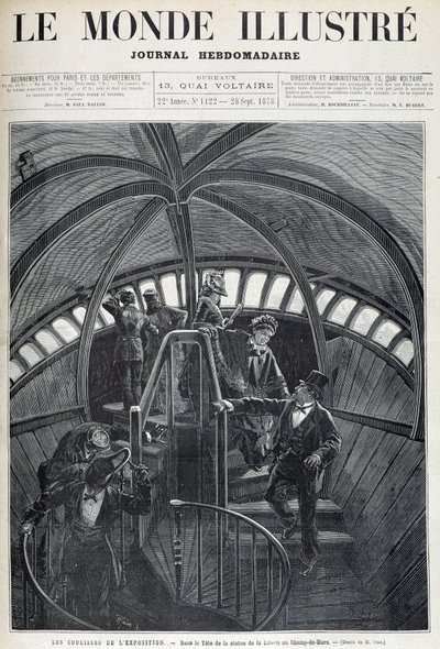 La visita del interior de la cabeza de la Estatua de la Libertad en la Exposición Universal - en "El Mundo Ilustrado" del 28/09/1878 de Unknown artist