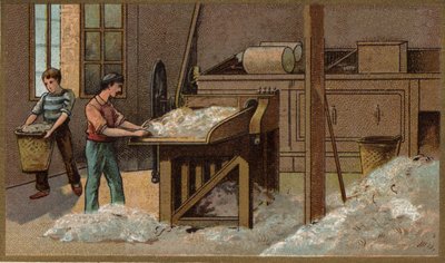 La industria de la lana: trilla. Cromolitografía de finales del siglo XIX de Unknown artist