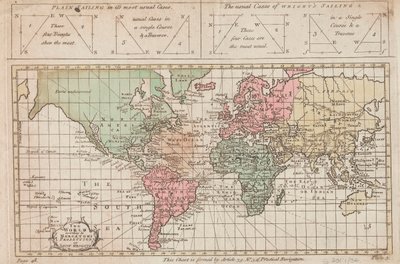 El mundo según la proyección de Mercator o de Edw Wright, c.1730 (grabado) de Unknown artist