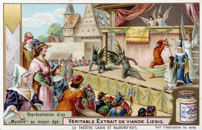 Teatro: representación de un misterio en la Edad Media - cromolitografía de Liebig de Unknown artist