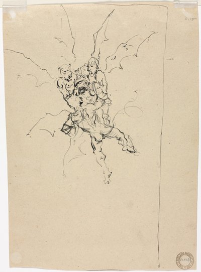 Tres demonios sosteniendo a un caballero (verso) de Unknown artist