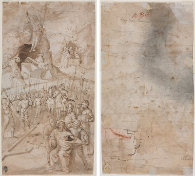 Tres escenas de la Pasión de Cristo (recto) Boceto arquitectónico (verso) de Unknown artist