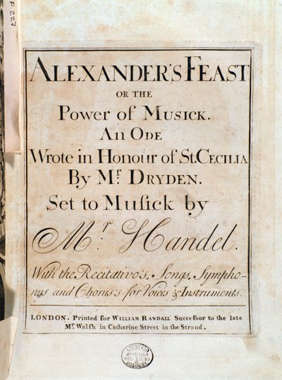 Portada de la partitura musical de El festín de Alejandro de G. F. Handel de Unknown artist