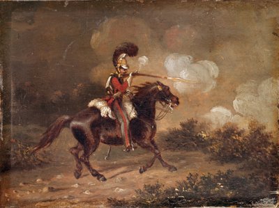 Soldado de la 1ª Guardia Real disparando un carabina de Unknown artist