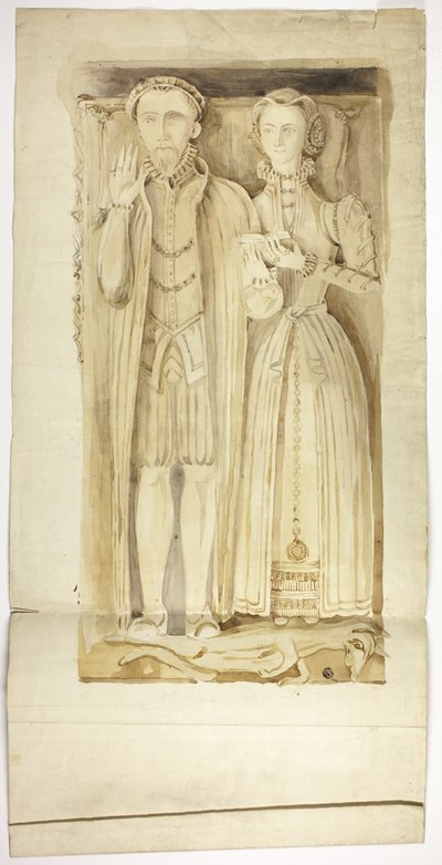 Lápida de tumba Tudor con efigies de hombre y mujer de Unknown artist
