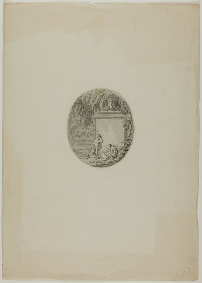 Dos putti junto a un monumento funerario de Unknown artist