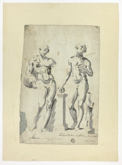 Dos esculturas: Antínoo en los Jardines Vaticanos y Nisaus Baco en el Palacio Farnese de Unknown artist