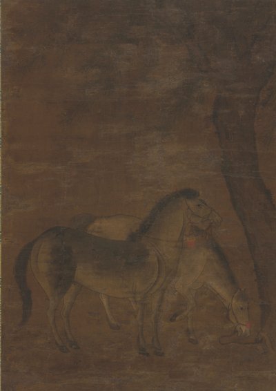 Dos caballos bajo un árbol de Unknown artist