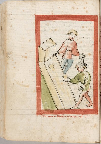 Dos hombres jugando a los bolos. De 
