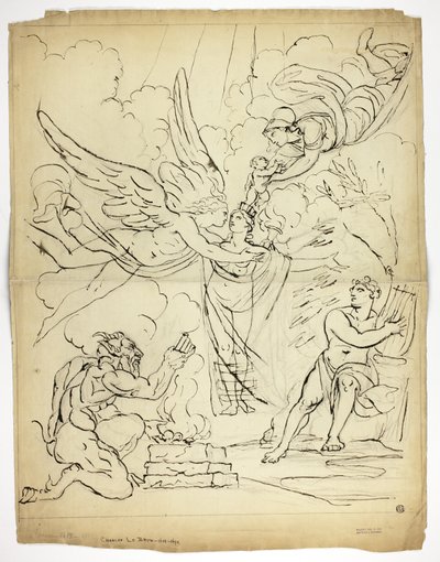 Escena de nacimiento mitológico no identificado (recto); Cupido y Psique (verso) de Unknown artist