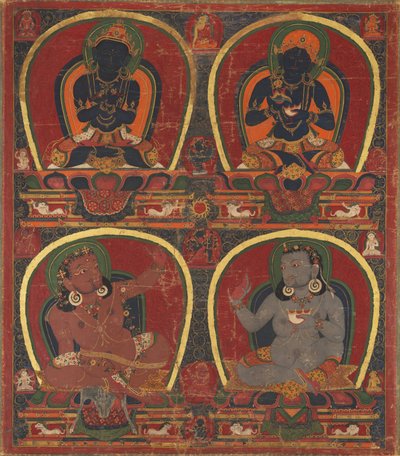 Vajradhara, Nairatmya, y Mahasiddhas Virupa y Kanha de Unknown artist