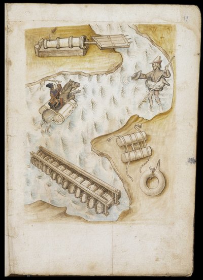 Varios sistemas de boyas y balsas para la evolución en el agua de Unknown artist