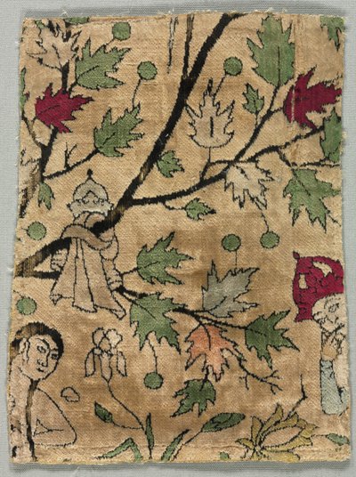 Fragmento de terciopelo, Khusrau ve a Shirin bañándose de Unknown artist