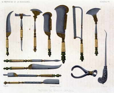 Tabla de caza: equipo de cazador del siglo XVI. En “La Edad Media y el Renacimiento” por Lacroix de Unknown artist