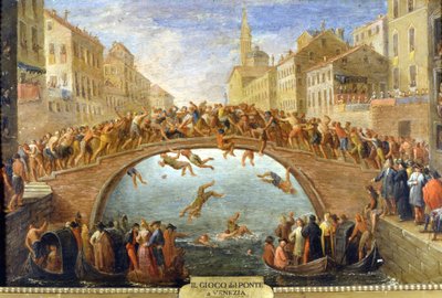 Venecia, el juego del puente. Pintura anónima. Siglo XVIII. Colección privada. de Unknown artist