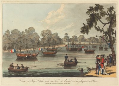 Vista de Hyde Park, con la flota anclada en el río Serpentine, 12 de agosto de 1814 de Unknown artist