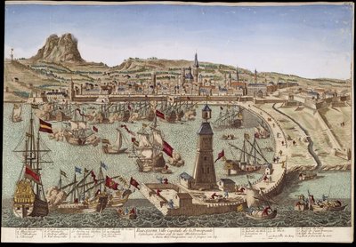Vista de Barcelona y su puerto - vista óptica de Unknown artist