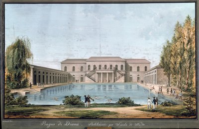 Vista del baño de Diana, primera piscina italiana, en Milán de Unknown artist