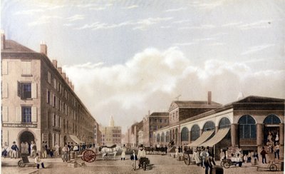 Vista de Nueva York: Mercado en Fulton Street. Litografía SD alrededor de mediados del siglo XIX. de Unknown artist