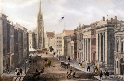 Vista de Nueva York: Vista de Wall Street desde William Street. Litografía sd. alrededor de mediados del siglo XIX. de Unknown artist
