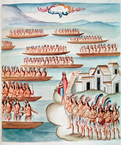 Vista de Tlatelolco rodeado por la laguna, México (acuarela, c.1770-1780) de Unknown artist