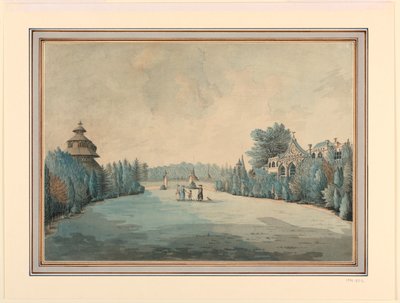Vista de un jardín con pagoda de Unknown artist