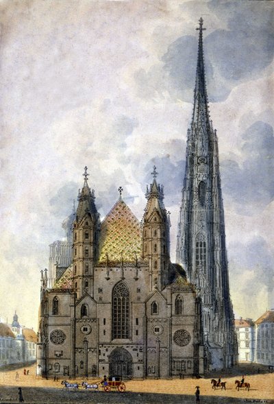 Vista de la Catedral de San Esteban (Stephansdom) de Viena en Austria a finales del siglo XVIII de Unknown artist